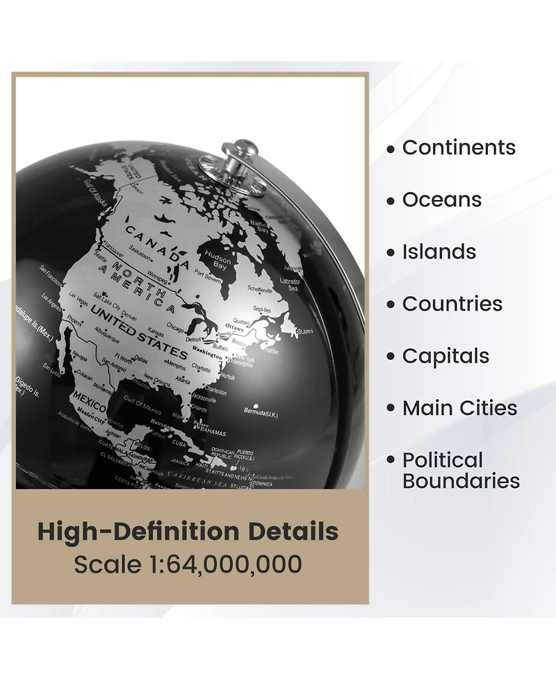 Mecale 8" World Globe Modern Decorative Tabletop Earth Globe