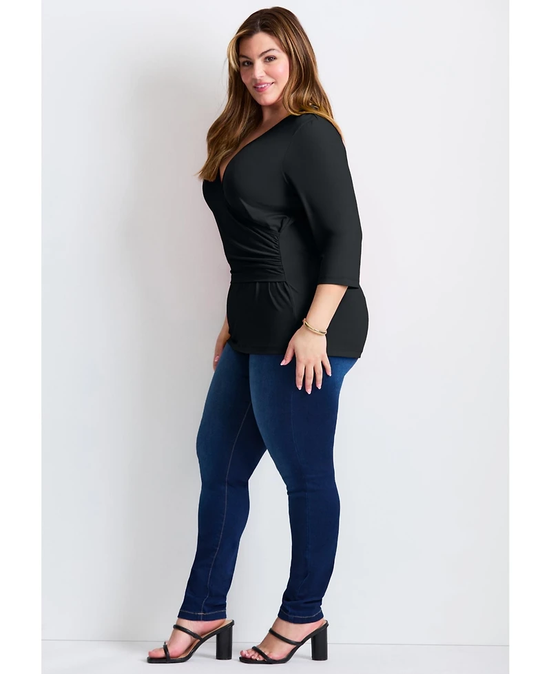 Avenue Women's Side Ruched Faux Wrap Top