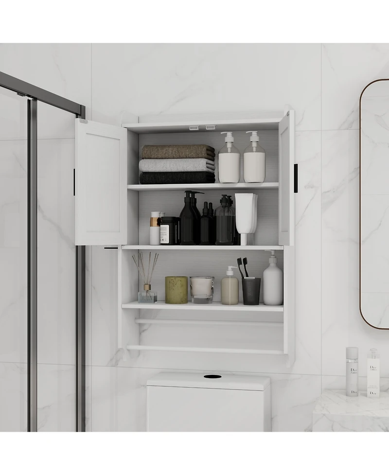 Airsurfer Bathroom Wall Cabinet with Doors Adjustable Shelf Towel Bar and Paper Holder Medicine Cabinet for Bathroom