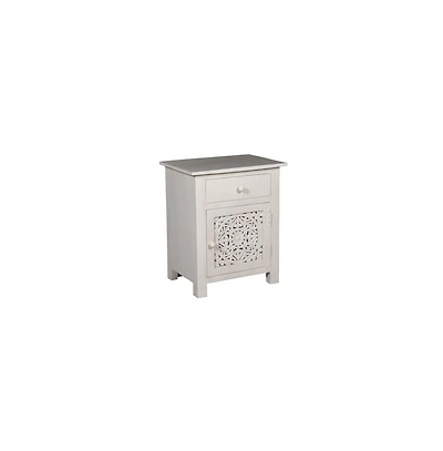Porter Designs Bali Solid Hand Carved Wood Nightstand, White