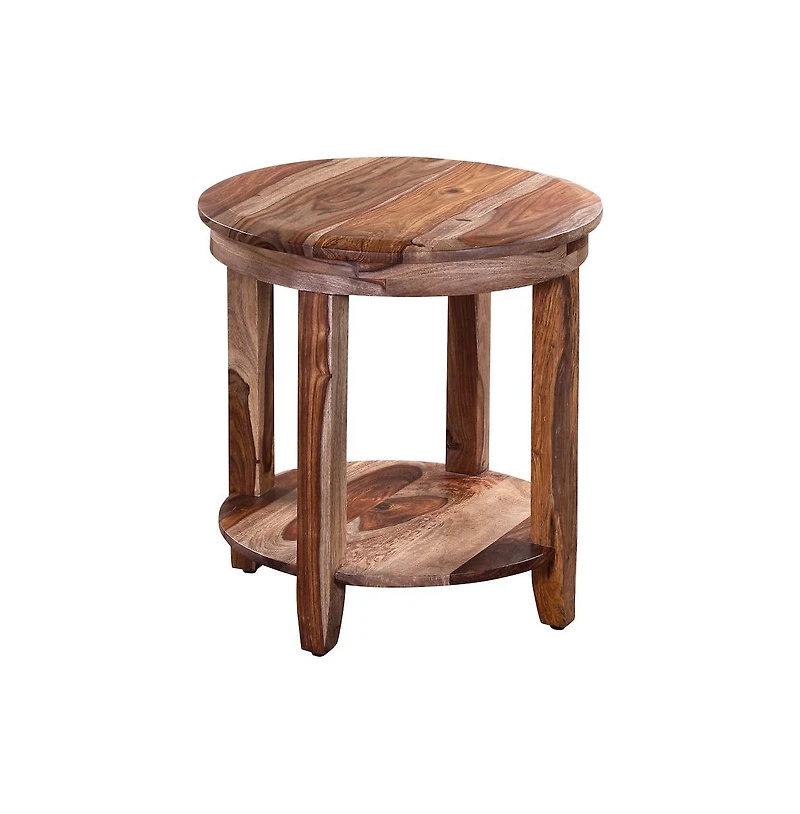 Sonora Solid Sheesham Wood Round End Table, Brown