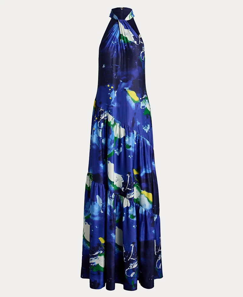 Lauren Ralph Women's Abstract-Print Shantung Halter Gown