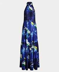 Lauren Ralph Women's Abstract-Print Shantung Halter Gown