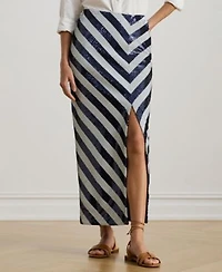 Lauren Ralph Lauren Womens Striped Sequined Pencil Midi Skirt