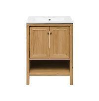 Swiss Madison 24" Freestanding Bathroom Vanity in Golden Oak with 3-Hole Centerset Sink Top