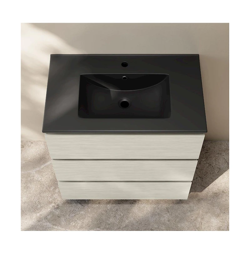 Swiss MadisonLiberte 30" Freestanding Bathroom Vanity in White Oak with Black Sink Top