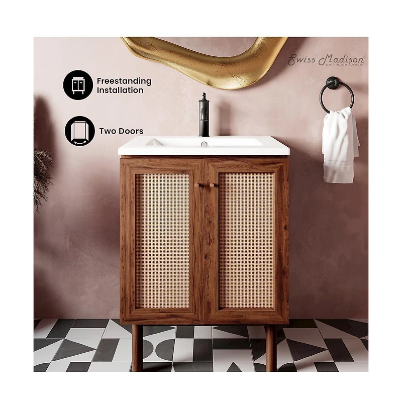 Swiss Madison Classe 24" Freestanding Bathroom Vanity in Oak with Sink Top