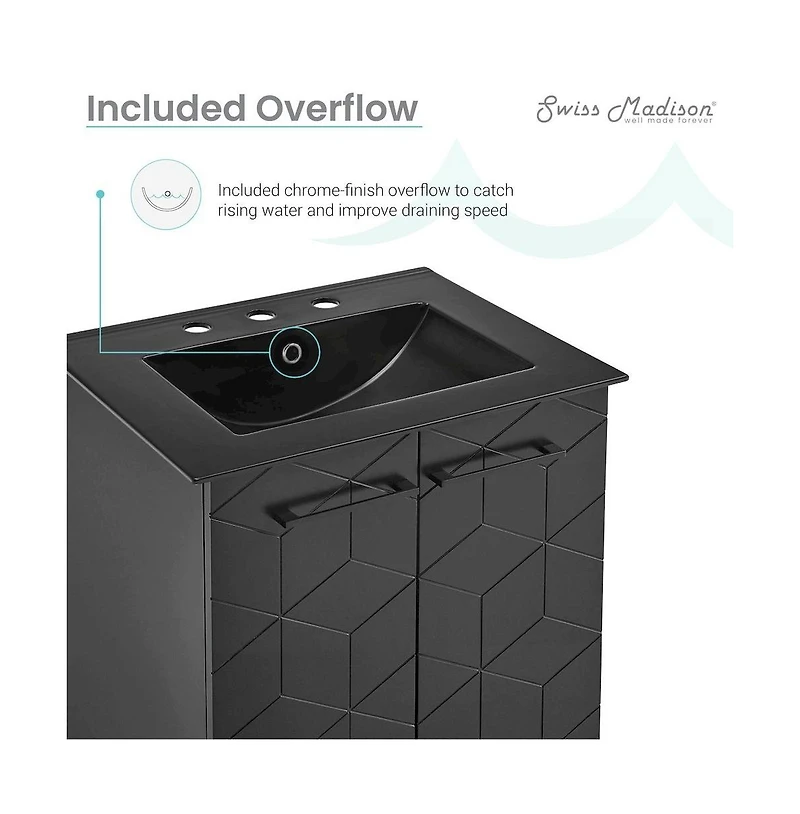 Swiss MadisonAnnecy 24 in. Phantom Black Bathroom Vanity With Black, 3-Hole Ceramic Sink Top