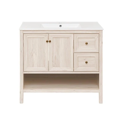 Swiss Madison Chateau 36" Freestanding Bathroom Vanity in White Oak with Sink Top