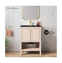Swiss Madison Chateau 24" Freestanding Bathroom Vanity in White Oak with Black Sink Top