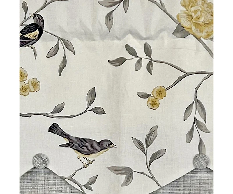 Rlf Home Trend Bird Petticoat Valance Citrine. 3"Rod Pocket, Contrast Bottom fabric. Hand Made Buttons 50"W x 15"L