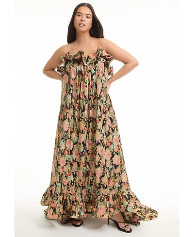 June + Vie Women's June + Vie Ruffled Metallic Maxi Dress