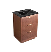 Swiss Madison 24" Freestanding Bathroom Vanity in Brown Oak, Black 3-Hole Centerset Sink Top