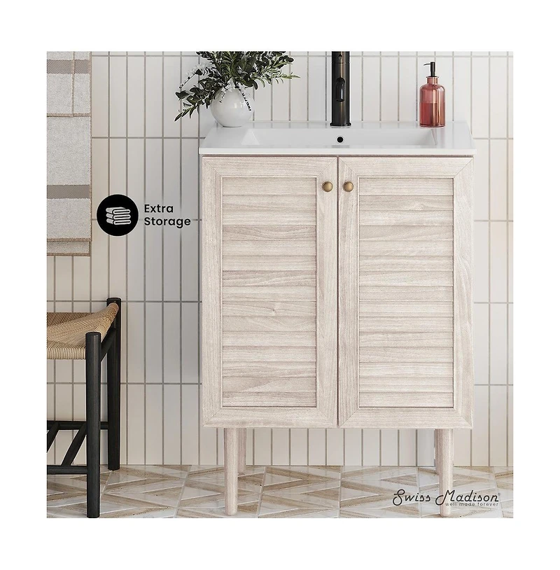 Swiss Madison Bron 24" Freestanding Bathroom Vanity in White Oak with Sink Top