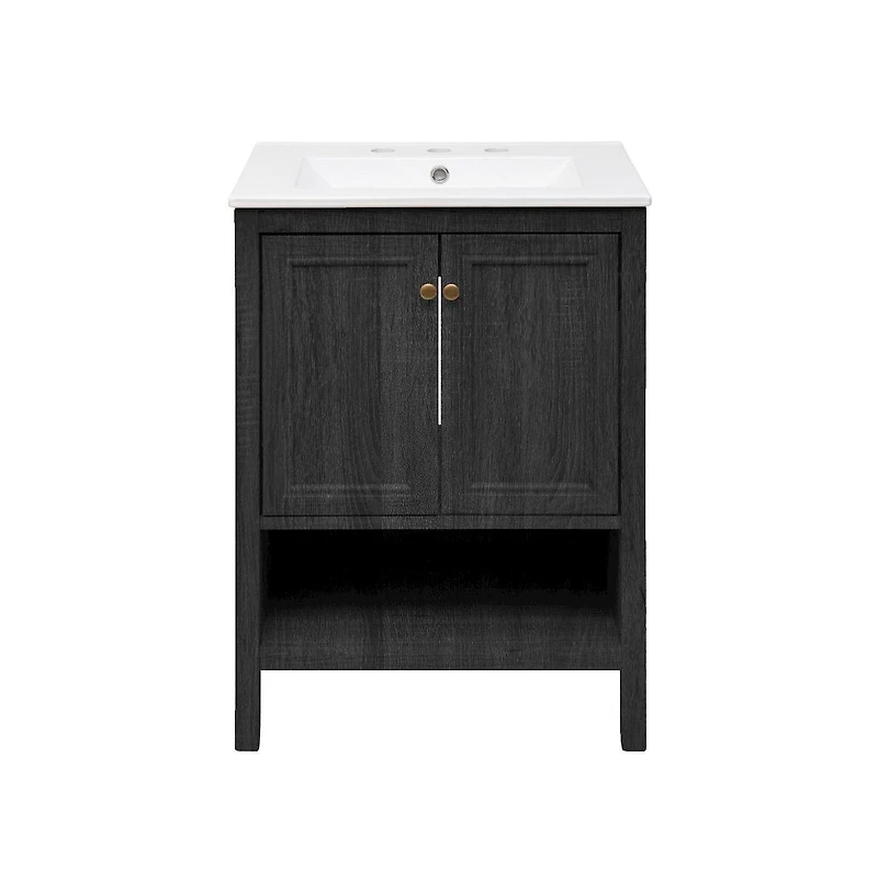 Swiss Madison 24" Freestanding Bathroom Vanity in Black Oak with 3-Hole Widespread Sink Top