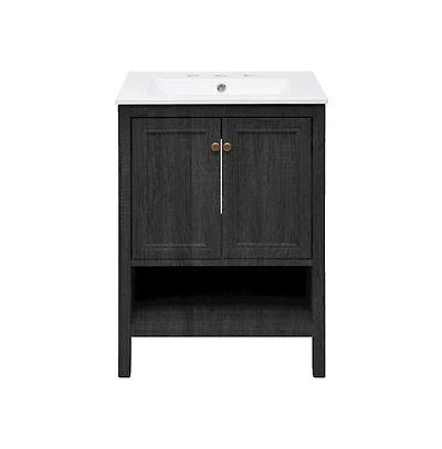 Swiss Madison 24" Freestanding Bathroom Vanity in Black Oak with 3-Hole Widespread Sink Top