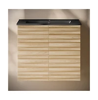 Swiss MadisonCascade 24; Wall-Mounted Bathroom Vanity in Natural Oak with Black Sink Top