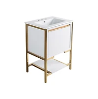 Swiss Madison Marseille 24 in. White Bathroom Vanity With White, 3-Hole Ceramic Sink Top
