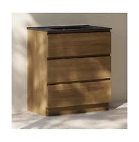 Liberte 30" Freestanding Bathroom Vanity in Brown Oak with Black Sink Top