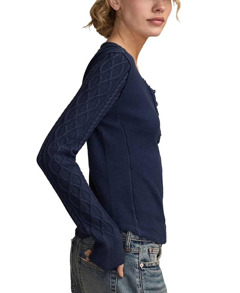 Lucky Brand Women's Textured Long-Sleeve Henley Top