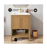 Swiss Madison Chateau 24" Freestanding Bathroom Vanity in Golden Oak with Sink Top
