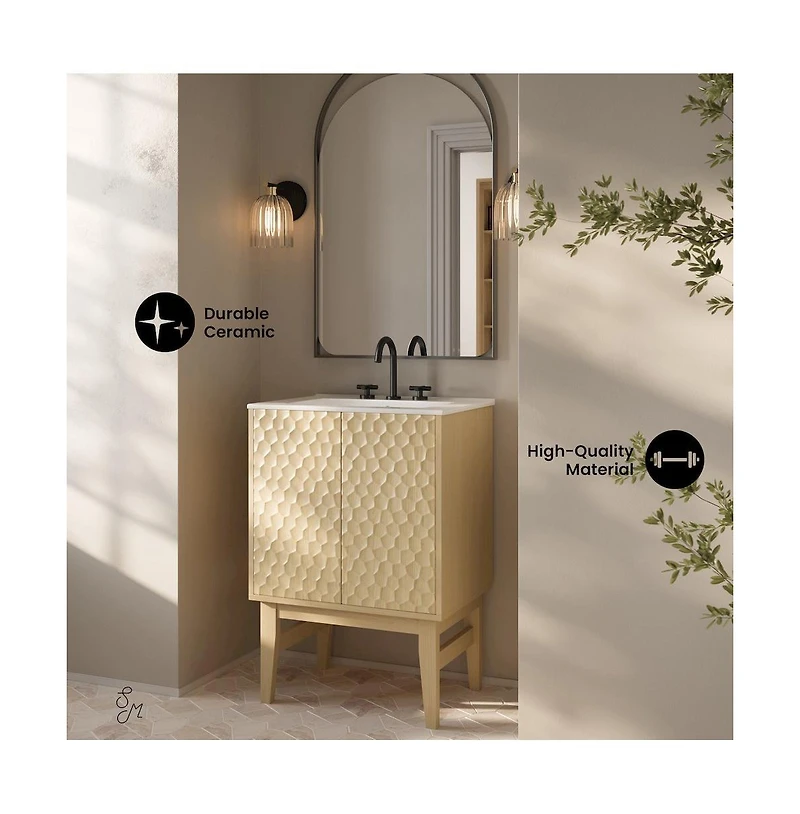 Swiss Madison 24" Freestanding Bathroom Vanity in Natural Oak with 3-Hole Centerset Sink Top