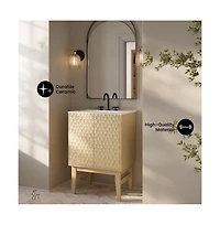 Swiss Madison 24" Freestanding Bathroom Vanity in Natural Oak with 3-Hole Centerset Sink Top