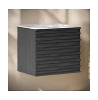 Swiss Madison 24" Wall-Mounted Bathroom Vanity in Black Oak with 3-Hole Widespread Sink Top