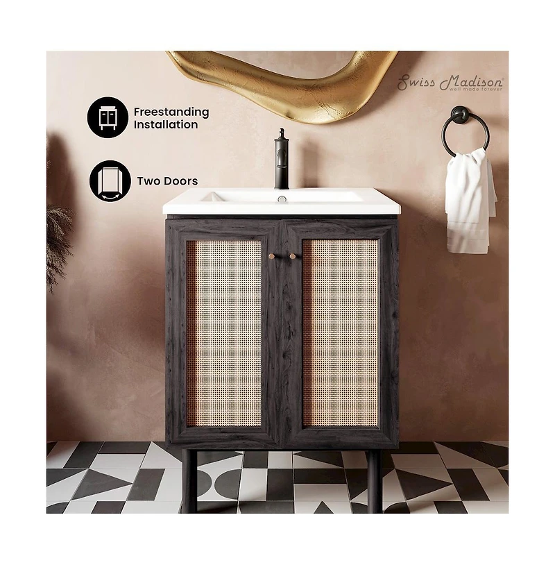 Swiss Madison Classe 24" Freestanding Bathroom Vanity in Black Oak with Sink Top