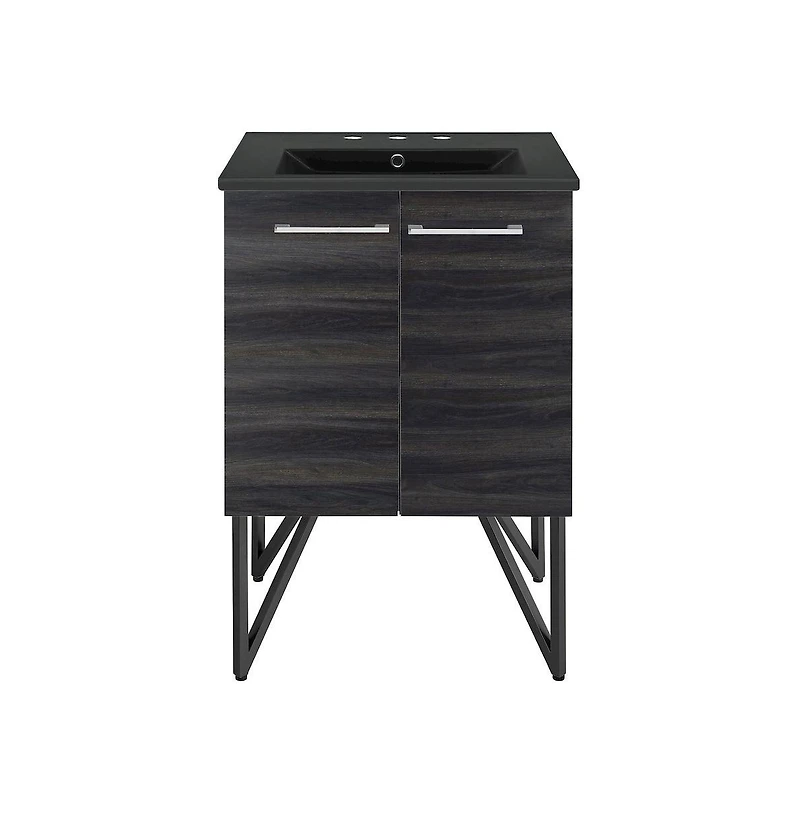 Swiss Madison Annecy 24 in. Black Walnut Bathroom Vanity With Black, 3-Hole Ceramic Sink Top