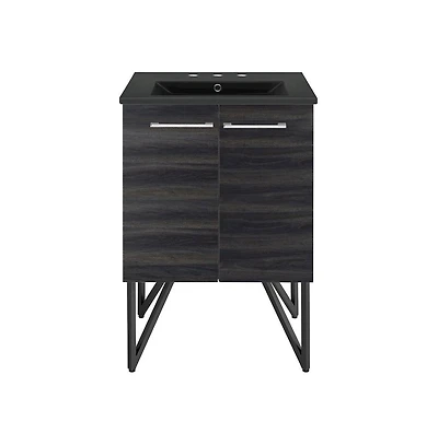 Swiss Madison Annecy 24 in. Black Walnut Bathroom Vanity With Black, 3-Hole Ceramic Sink Top