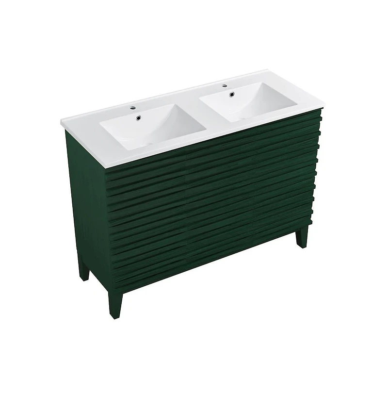 Swiss Madison Cascade 48" Freestanding Bathroom Vanity in Green Oak with Double Basin Sink Top