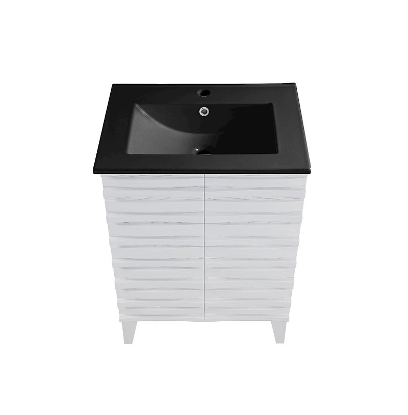 Cascade 24 in. White Oak Bathroom Vanity With Black Ceramic Sink Top