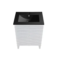 Cascade 24 in. White Oak Bathroom Vanity With Black Ceramic Sink Top