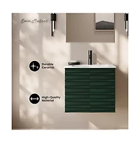 Swiss Madison Cascade 24" Wall-Mounted Bathroom Vanity in Green Oak with Sink Top