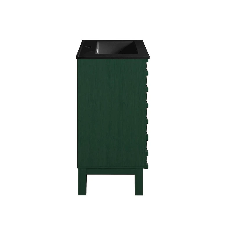 Swiss Madison Cascade 24" Freestanding Bathroom Vanity in Green Oak with Black Sink Top