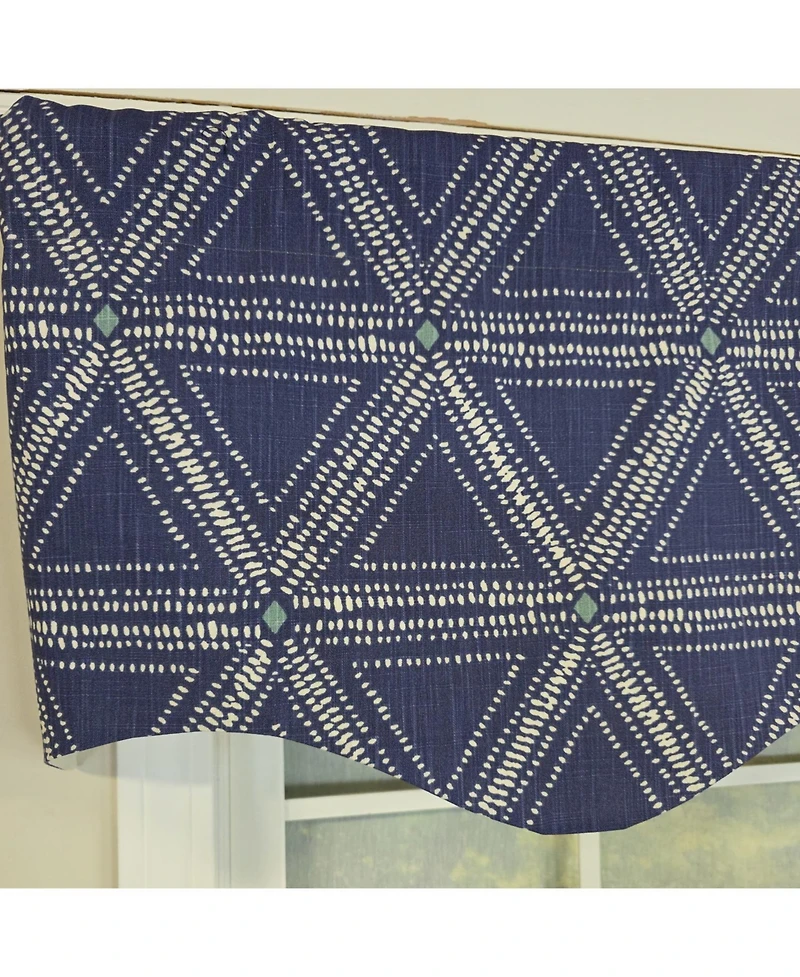 Rlf Home 100% Cotton Zircon Regal With Poly/Cotton Ivory lining Rod Pocket Valance 50" x 16" Navy