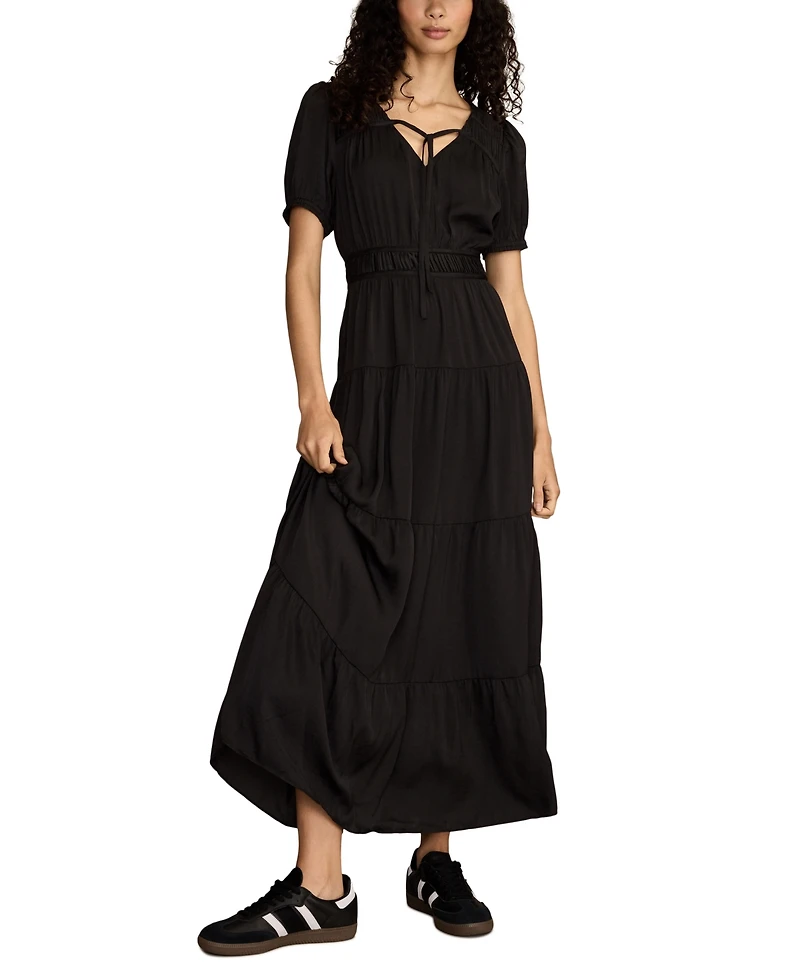 Lucky Brand Women's Short-Sleeve Crinkle Maxi Dress