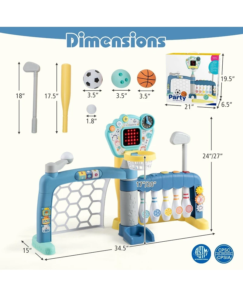 5 in 1 Toddler Sports Toy with Adjustable Basketball Hoop for Baby Boys Girls 18 Months+