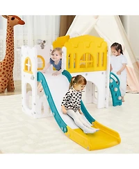 9-in-1 Toddler Slide L-Shaped with Basketball Hoop and Steering Wheel