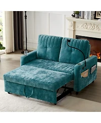 Boyel Living 53.9 Inches Modern Loveseat Pull-out Sofa Bed with Adjustable Backrest, Two Cup Holders , a Phone Holder, Three Charging Ports