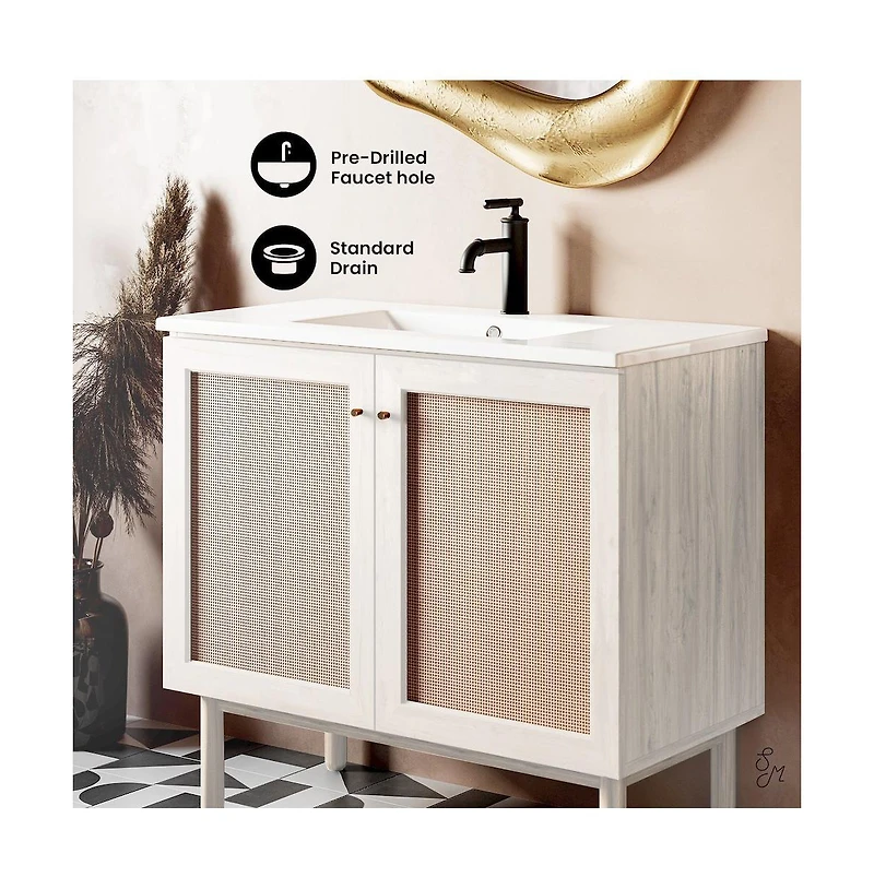 Swiss MadisonClasse 36" Freestanding Bathroom Vanity in White Oak with Sink Top