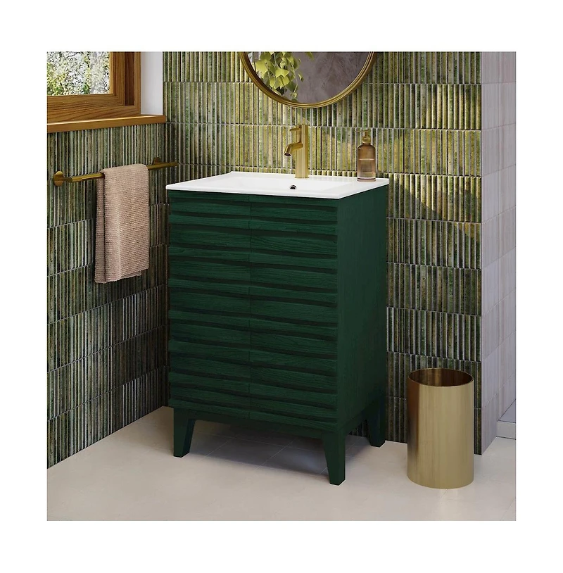 Cascade 24" Freestanding Bathroom Vanity in Green Oak with Sink Top