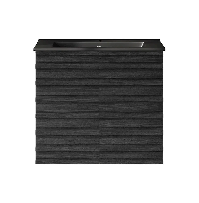 Cascade 24" Wall-Mounted Bathroom Vanity in Black Oak with Black Sink Top