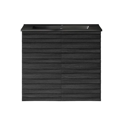 Cascade 24" Wall-Mounted Bathroom Vanity in Black Oak with Black Sink Top