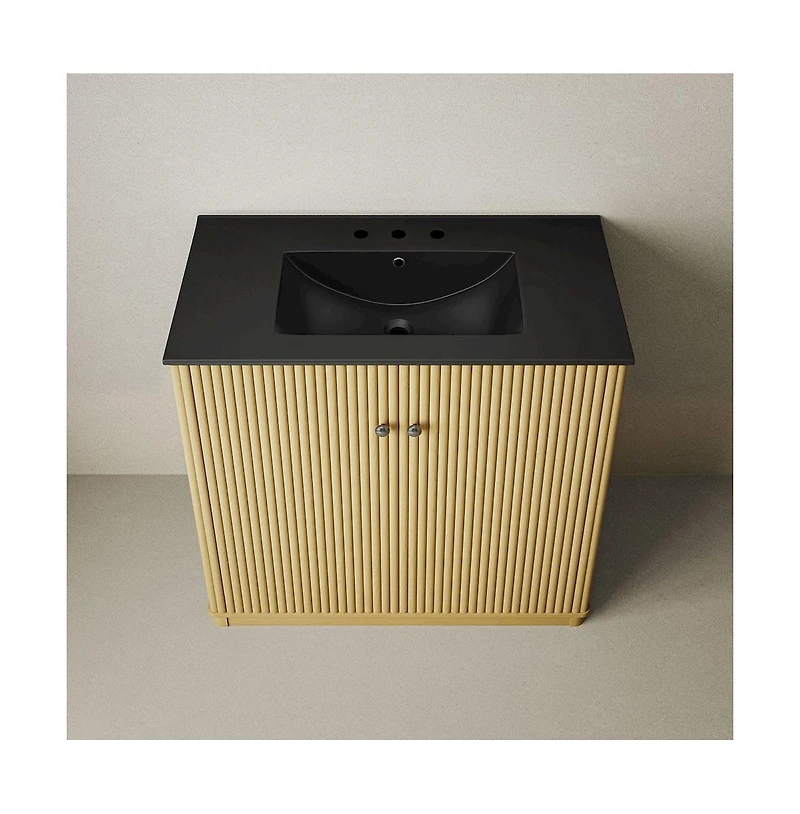 Swiss Madison 36" Freestanding Bathroom Vanity, Natural Oak, 3-Hole Widespread Sink Top