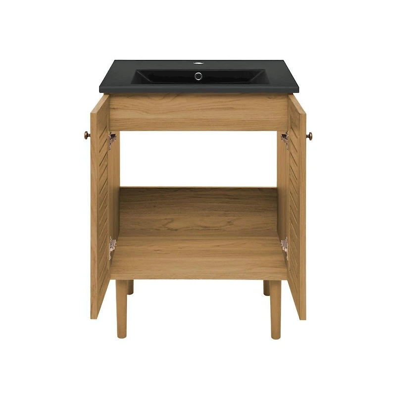 Swiss Madison Bron 24" Freestanding Bathroom Vanity in Golden Oak with Black Sink Top