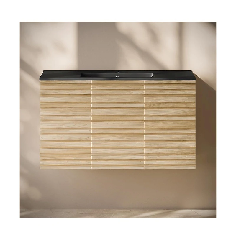 Swiss Madison Cascade 36" Wall-Mounted Bathroom Vanity in Natural Oak with Sink Top