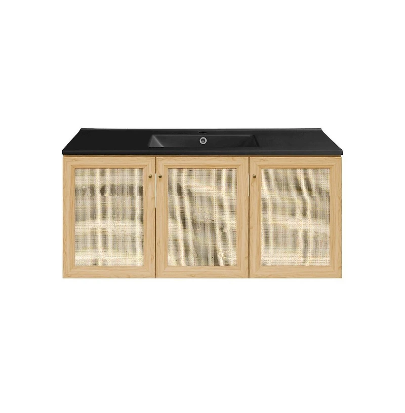 Swiss Madison Classe 48" Wall-Mounted Bathroom Vanity in Natural Oak with Black Sink Top