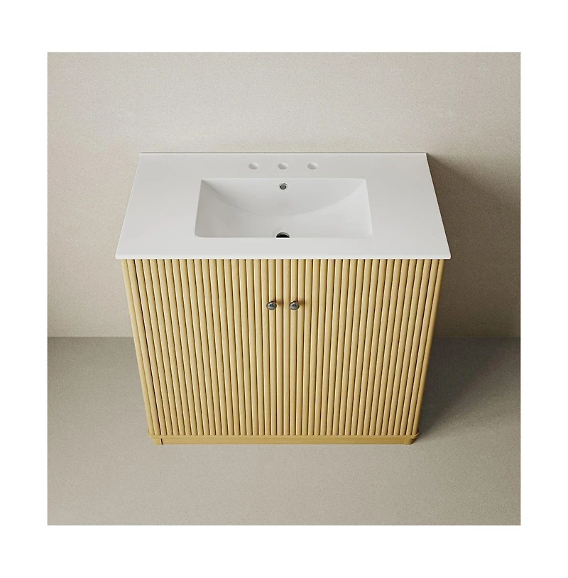 Swiss Madison 36" Freestanding Bathroom Vanity in Natural Oak with 3-Hole Widespread Sink Top